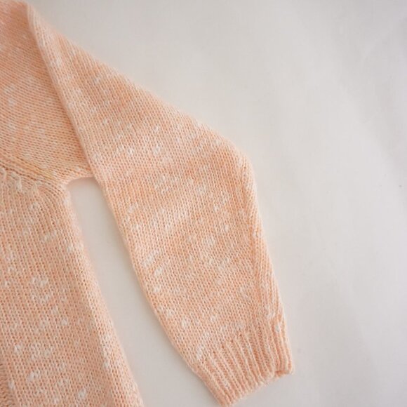 Vintage Spice Of Life Peach Knit w Beaded Pearls Cable Knit Sweater L - Picture 5 of 11